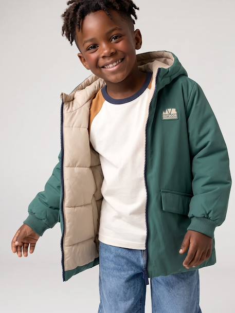 Parka with Reversible Hood, for Boys bronze+sage green 