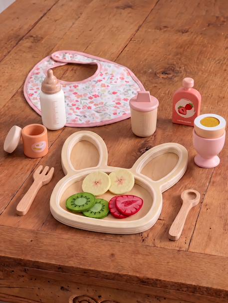 FSC®100% wooden doll mealtime set rose 
