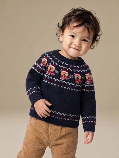 Jacquard knit jumper with long sleeves for baby boys navy blue 