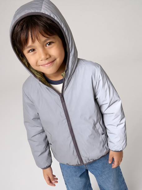 Reversible hooded jacket for boys khaki 