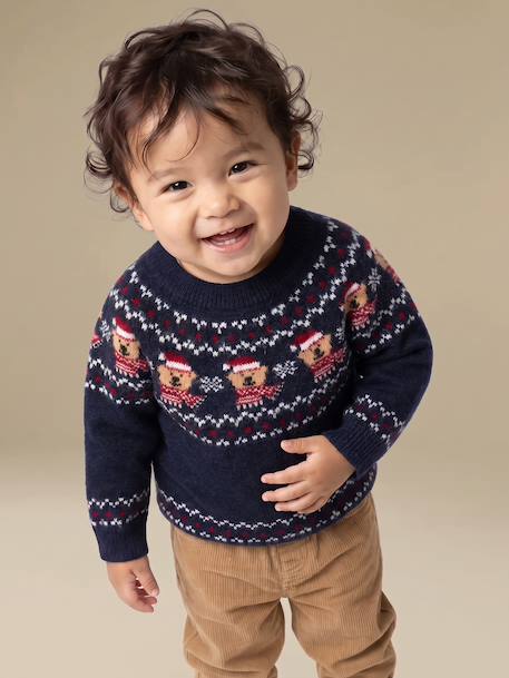 Jacquard knit jumper with long sleeves for baby boys navy blue 