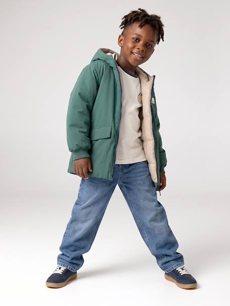 Parka with Reversible Hood, for Boys bronze+sage green 