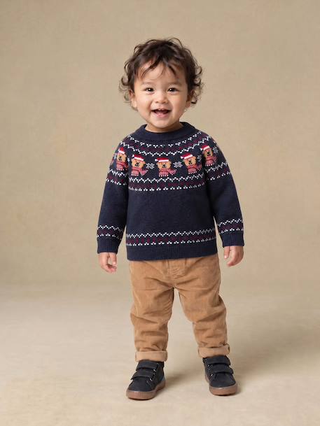 Jacquard knit jumper with long sleeves for baby boys navy blue 