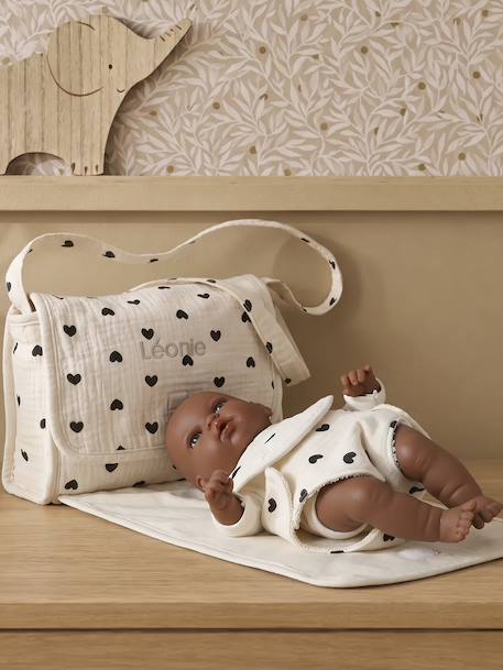 Premium Doll Changing Bag + Nappy + Bib black+ecru 