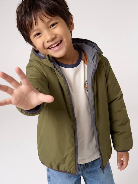 Reversible hooded jacket for boys khaki 