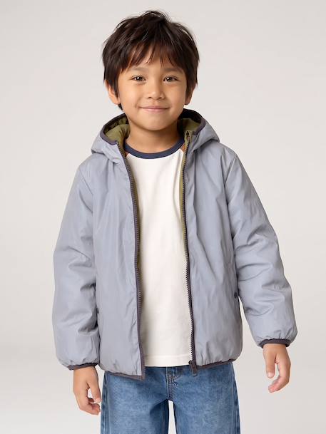 Reversible hooded jacket for boys khaki 