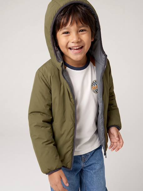 Reversible hooded jacket for boys khaki 
