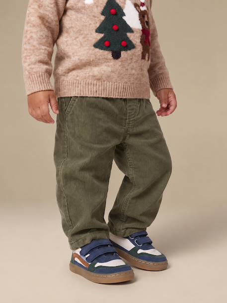 Corduroy trousers for baby boys khaki+navy blue 