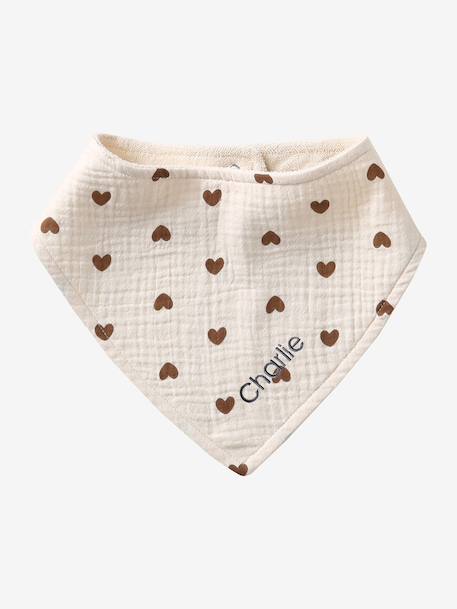 3 Bandana-Style Bibs in Cotton Gauze Brown+cappuccino+ecru+grey blue+Light Green+pale pink+printed beige+sage green+set beige+twine+White/Print 