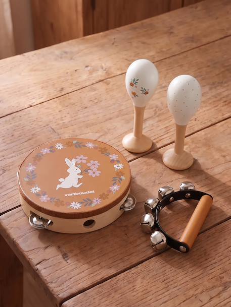 Set of Maracas, Tambourine, Tambourine with Rattles - FSC® Certified green+rose 