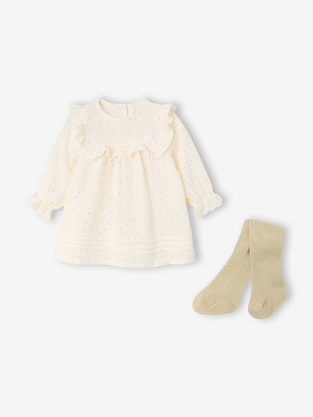 Dress and tights set for baby girls ecru 