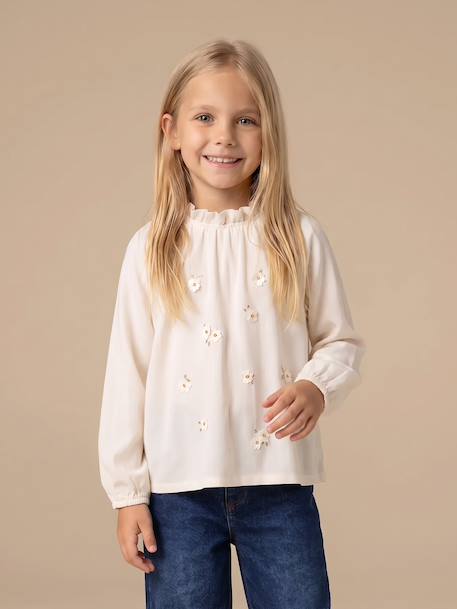 Long blouse top for girls ecru 