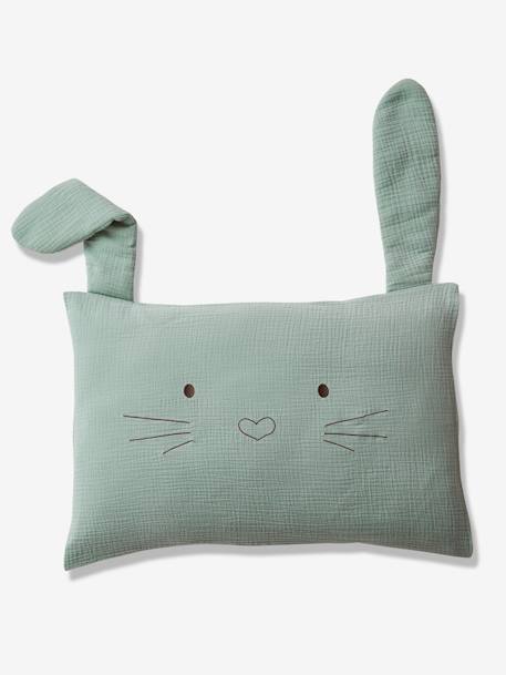 Pillowcase in Cotton Gauze for Babies, LAPIN VERT Green 