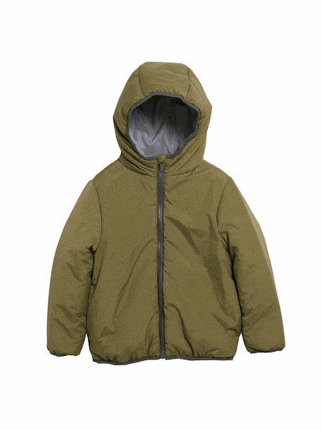 Reversible hooded jacket for boys khaki 