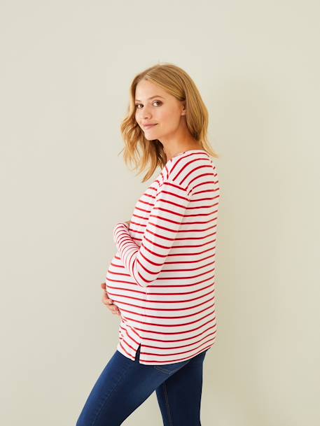 Crossover Top, Maternity & Nursing Special Red Stripes+White Stripes 