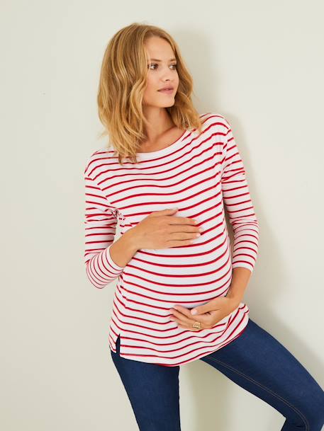 Crossover Top, Maternity & Nursing Special Red Stripes+White Stripes 