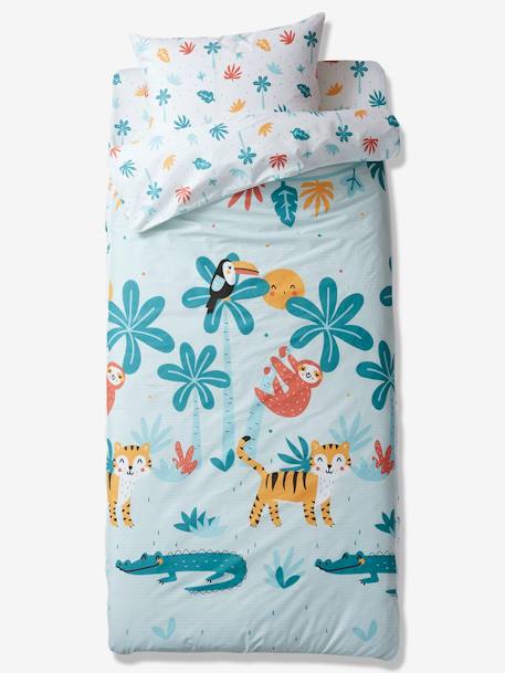'Easy to Tuck-in' Ready-for-Bed Set with Duvet, JUNGLE PARTY Blue 