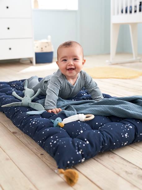 Floor Mattress with Tassels Dark Blue/Print 