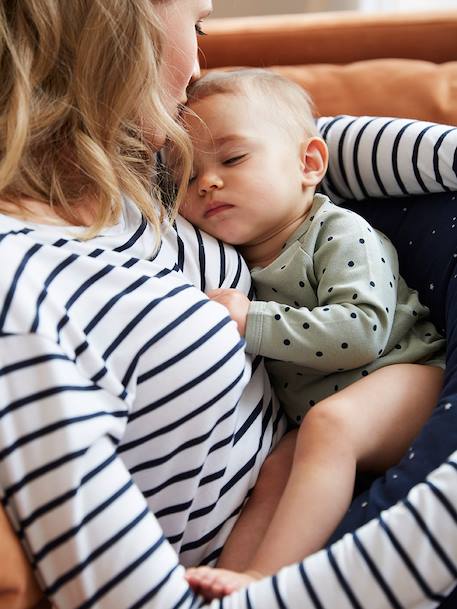 Crossover Top, Maternity & Nursing Special olive+Red Stripes+White Stripes 