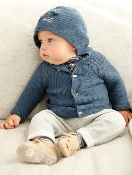 Trousers in Cotton Fleece, for Newborn Babies Dark Blue+Light Grey 