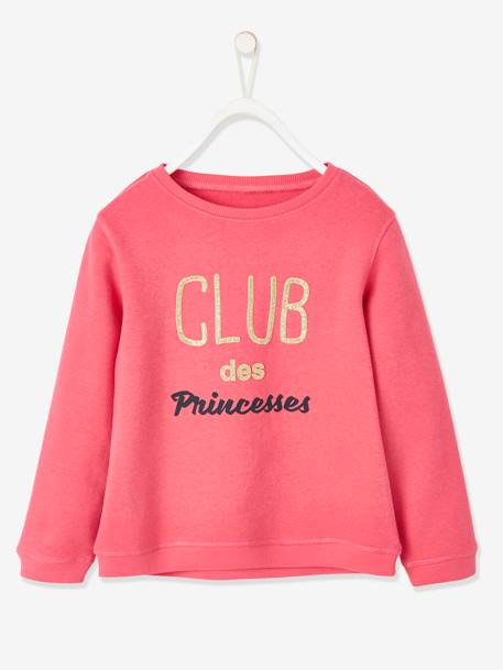 Sweatshirt with Message & Iridescent Details for Girls BROWN MEDIUM SOLID WITH DESIGN+Red 
