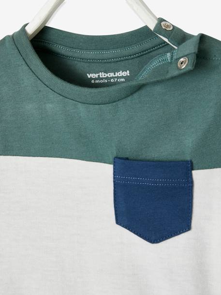 Short Sleeve Colourblock T-shirt, for Babies Dark Green+yellow 