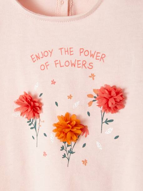 T-Shirt with Flowers in Relief, for Babies Light Pink+vanilla 