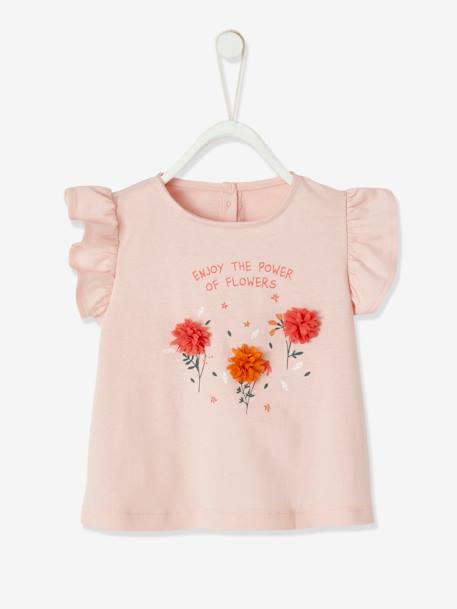 T-Shirt with Flowers in Relief, for Babies Light Pink+vanilla 