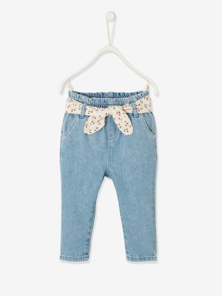 Jeans with Fabric Belt, for Babies Light Denim Blue 