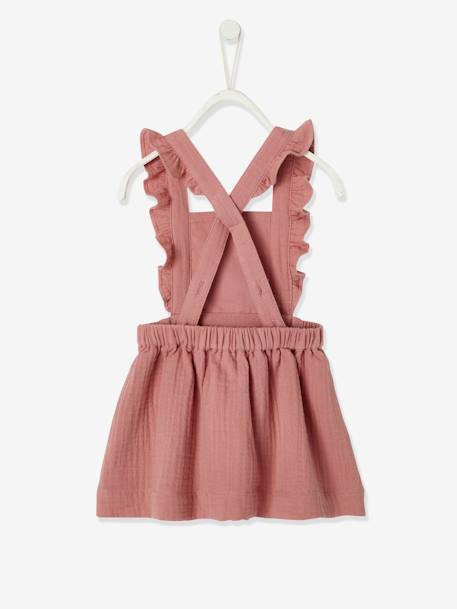 Dungaree Dress in Cotton Gauze, for Babies Pink 