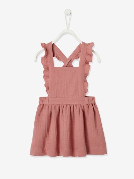 Dungaree Dress in Cotton Gauze, for Babies Pink 