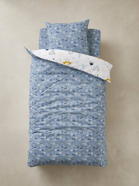 Children's Duvet Cover + Pillowcase Set Basics, Cosmos Theme Blue/Print 