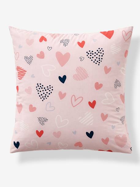 Children's Duvet Cover + Pillowcase Set, Happy Hearts Theme, Basics Light Pink/Print 