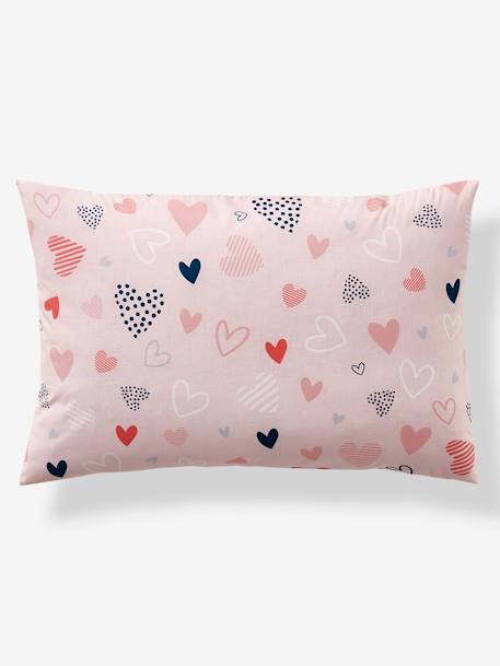 Children's Duvet Cover + Pillowcase Set, Happy Hearts Theme, Basics Light Pink/Print 