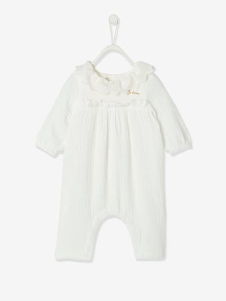Jumpsuit for Baby, in Cotton Gauze cappuccino+White 