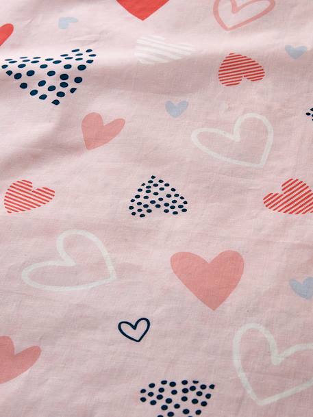 Children's Duvet Cover + Pillowcase Set, Happy Hearts Theme, Basics Light Pink/Print 