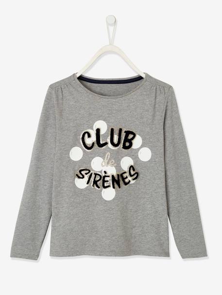 Long Sleeve Top with Fancy Details, 'Club de Sirènes' for Girls Light Grey 