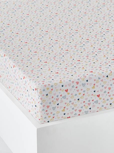 Fitted Sheet for Children, Happy Hearts Theme White/Print 