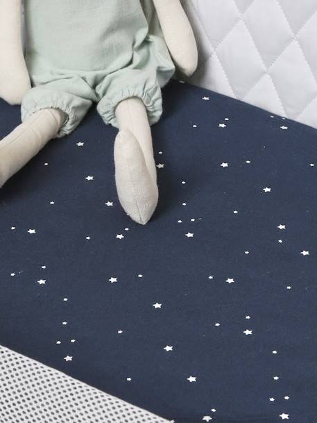 Pack of 2 Covers for Cots & Co-Sleeping Cribs, in Organic Cotton* Dark Blue/Print+White 