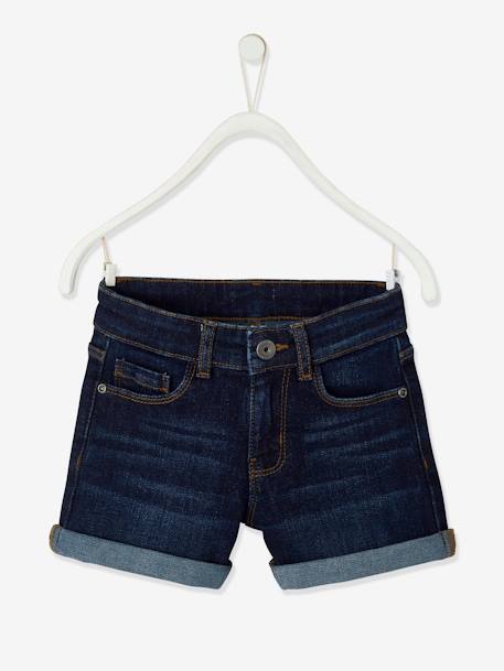 Denim Shorts with Turn-Ups, for Girls BLUE DARK WASCHED+Dark Blue 