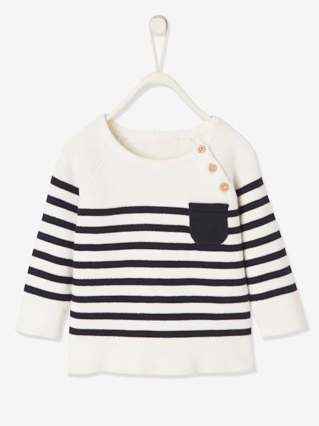 Sailor-Type Jumper for Babies BROWN MEDIUM STRIPED+White Stripes 