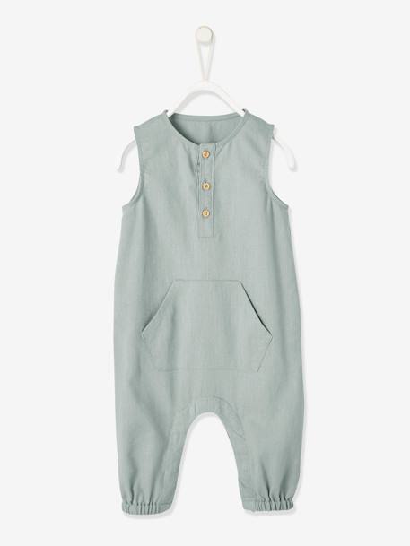 Linen & Cotton Jumpsuit, for Baby Boys Green 