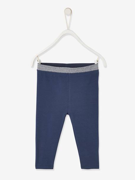 Leggings with Glittery Waistband for Baby Girls apricot+Dark Blue 