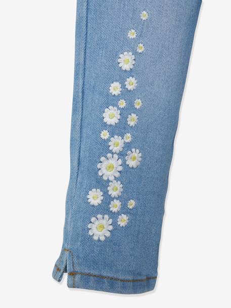 Cropped Denim Trousers with Embroidered Flowers, for Girls Light Denim Blue 