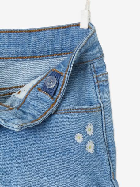 Cropped Denim Trousers with Embroidered Flowers, for Girls Light Denim Blue 
