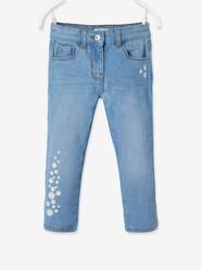 Cropped Denim Trousers with Embroidered Flowers, for Girls