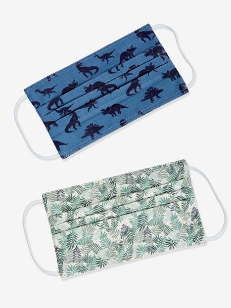 Pack of 2 Reusable Face Masks with Prints for Boys Dark Blue/Print+White/Print 