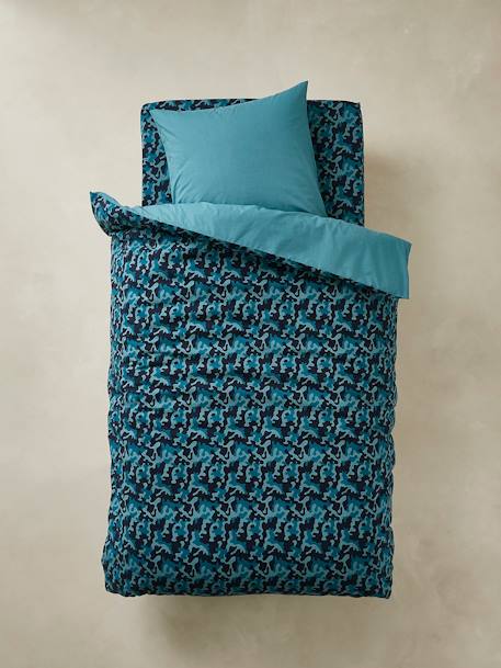 Children's Duvet Cover + Pillowcase Set, TIGER Theme Blue 