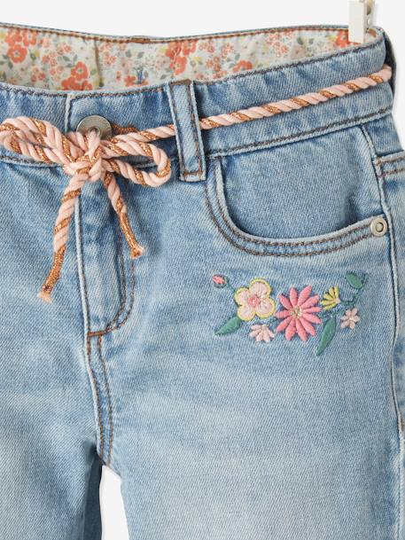 Bermuda Shorts with Embroidered Flowers, for Girls Light Denim Blue 