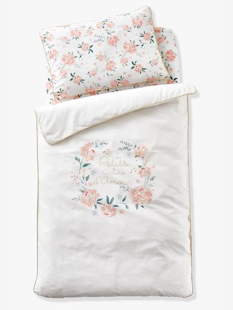 Fitted Sheet for Babies, EAU DE ROSE Theme White/Print 